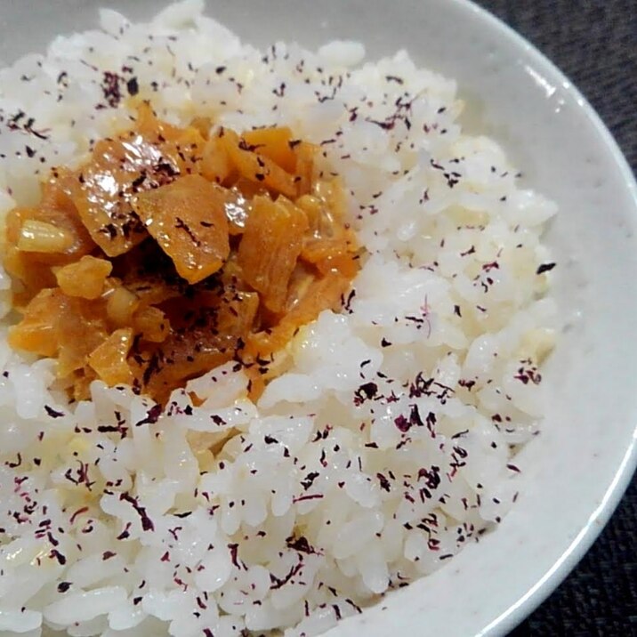 福神漬けマヨ醤油とゆかりのご飯(*´ω｀人